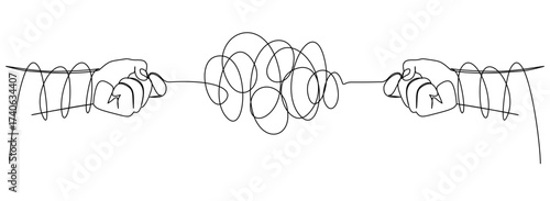 Vector art of two hand delicately untangling a complex thread, representing problemsolving 