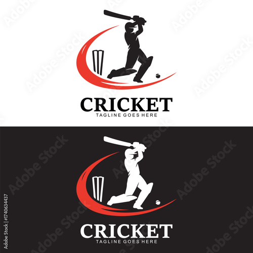 Cricket Logo Design Vector Illustration, Sports Batting Silhouette Icon, Modern Cricket Emblem
