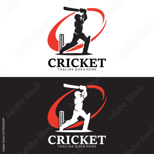 Cricket Logo Design Vector Illustration, Sports Batting Silhouette Icon, Modern Cricket Emblem