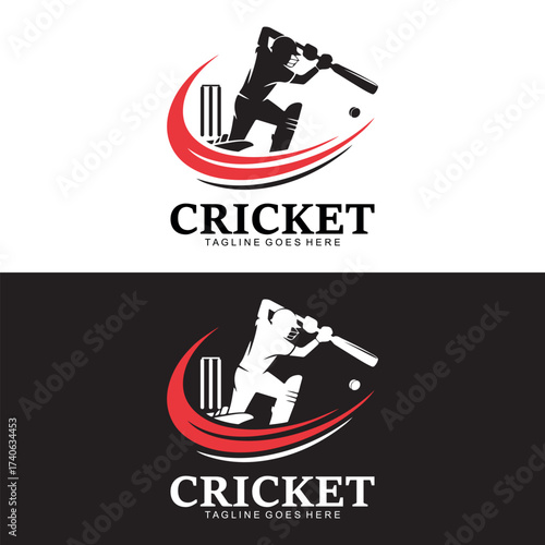 Cricket Logo Design Vector Illustration, Sports Batting Silhouette Icon, Modern Cricket Emblem