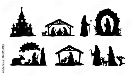 Christmas Scene Nativity Silhouette Clip Art Design Scrapbook
