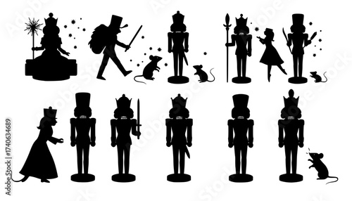 Nutcracker. Silhouettes. Magic vector illustration. Transparent background.

