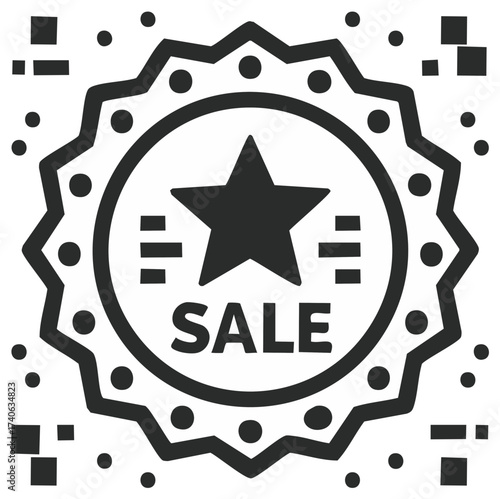 Sale Badge Vector Illustration with a Star, Dots and Decorative Details in Black and White