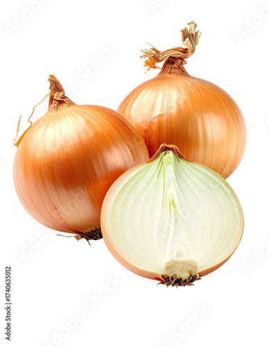 Wallpaper Mural Three golden onions, one sliced open, showcasing layers Torontodigital.ca