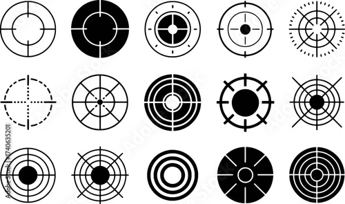 Collection of diverse crosshair and reticle icons for targeting and aiming