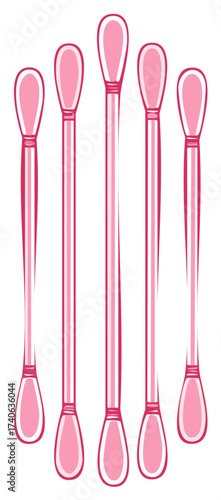 Stylized pink cotton swabs illustration for hygiene and beauty care