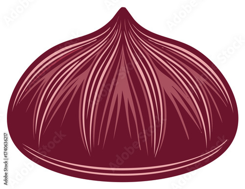 Stylized illustration of a bulb-shaped fruit with intricate radiating lines