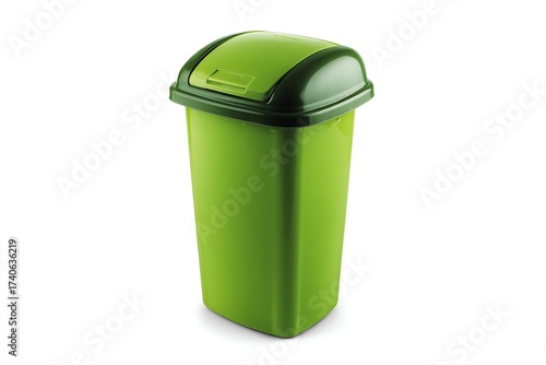 Vibrant modern green trash bin with convenient flip-top lid, perfect for any clean and organized kitchen or office space