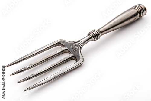 Elegant antique silver serving fork with ornate detailing, perfect for gourmet kitchens and culinary presentations, a timeless piece.