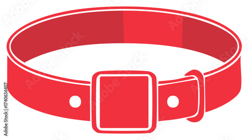 Minimalist red pet collar featuring a square buckle and adjustment holes, a clean vector graphic.