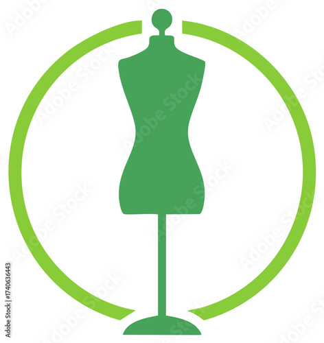 Green Mannequin Silhouette Surrounded by a Ring Shape for Fashion Industry