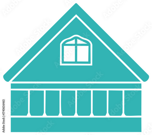 Teal House Icon with Columns and Window Graphic Element Simple Vector