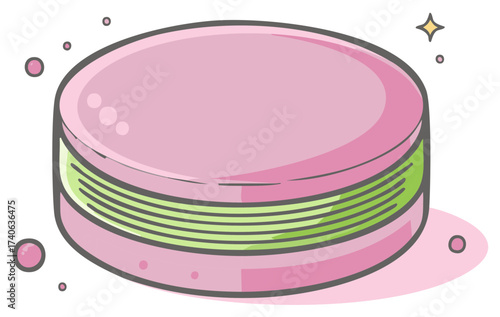 Cute Pink Macaron Cookie Sweet Treat with Green Filling Vector Illustration