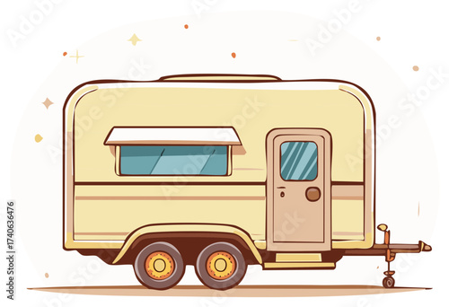 Retro Styled Camper Van Illustration for Travel Adventures and Road Trips on Vacation or Holiday