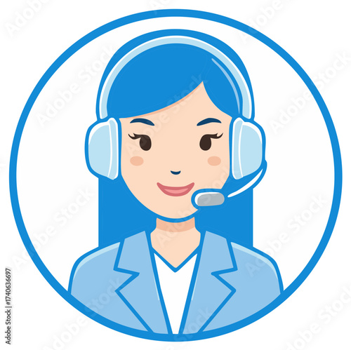 Friendly customer service representative wearing headset, vector illustration icon