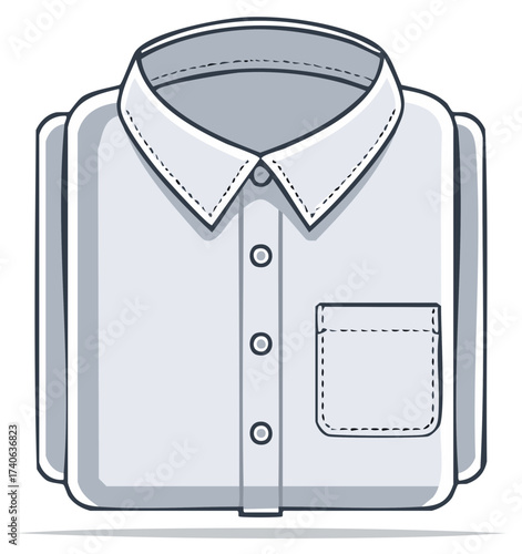 Neatly Folded Monochrome Button Up Dress Shirt Vector Illustration