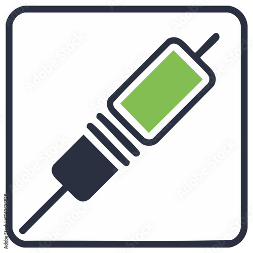 Symbolic Representation of a Syringe with Green Indicator in Minimalist Graphic Style