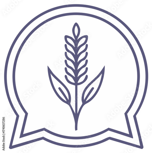 Grain ear in speech bubble logo, agricultural communication and food industry icon