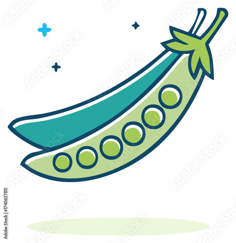 Vivid vector of green peas with an iconographic and decorative style for design resources and illustrations