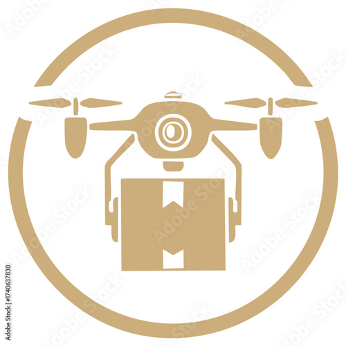 Drone delivering package icon in a circle emblem modern logistics and delivery service technology vector illustration