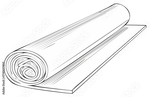 Rolled Mat Drawing Illustration Exercise Equipment Black and White Graphic