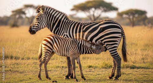 A zebra nursling suckles from its mother in a