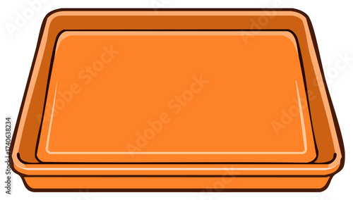 Orange rectangular tray illustration with a black border and perspective view, for serving and storage items