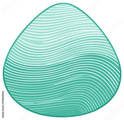 Stylized Easter egg with wavy line pattern in aquamarine color, holiday design element.