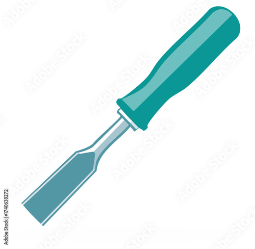 Teal handled wood chisel isolated on white background simple clean illustration