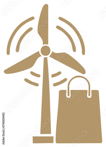 Wind Turbine with Shopping Bag Icon Sustainable Shopping Alternative Energy