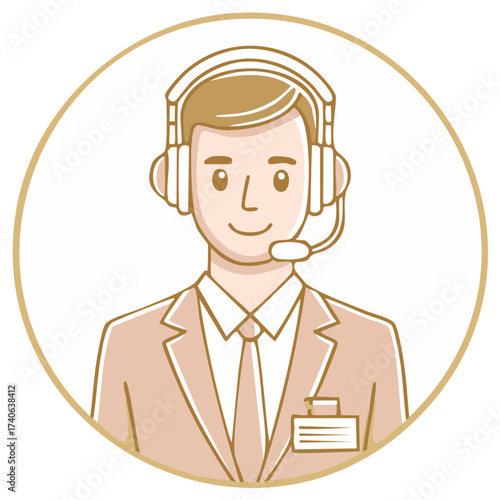 Friendly Male Customer Service Representative with Headset and Badge Icon