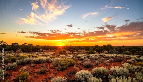 Desert sunset over scrubby plains at horizon glow!