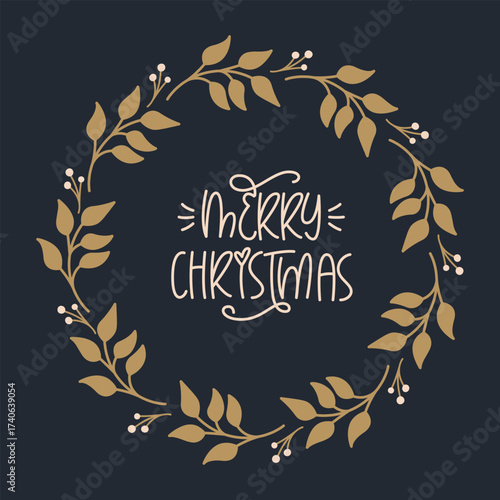 Merry Christmas Phrase with Decorative Frame.