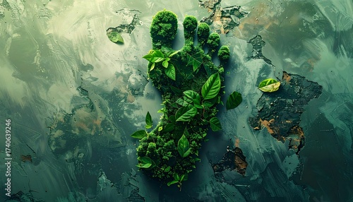 Human carbon footprint with leaf texture symbolizing green business