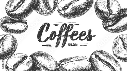 Sketched illustration of coffee beans with the text 'Coffee Beans' below on white background