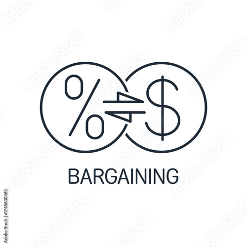 Bargaining skills. Obtaining concessions by negotiating a price. Vector linear icon illustration isolated on white background.