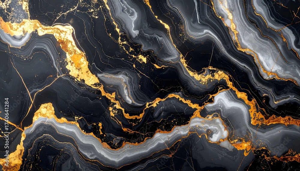 Obraz premium High-Resolution Texture of Dark Marble Stone with Dramatic Golden and White Natural Veins