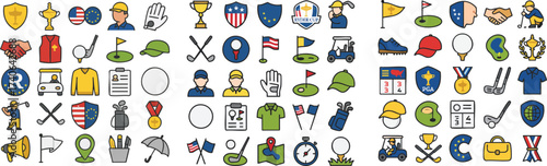 Colorful Golf Icons A Diverse Collection of Golfing Elements.