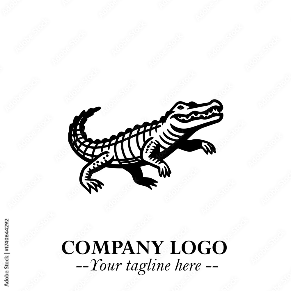 Obraz premium Black and White Crocodile Logo in Minimalist Modern Vector Design for Branding and Creative Identity