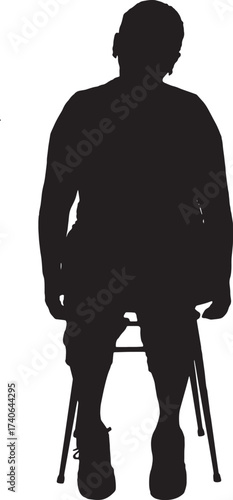vector,silhouette of  front view of a woman sitting on chair, dressed in sportswear,