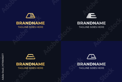 Letter E Gold Silver Bar Logo, symbolizing wealth, value, and prestige