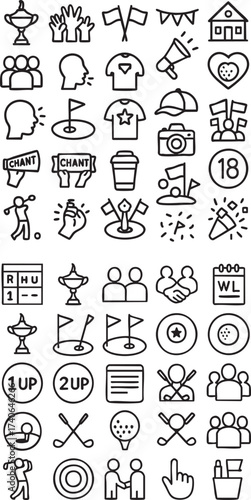 Golf Tournament Icons Set Outline Style.