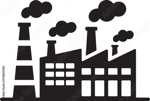 Industrial Factory and Refinery Silhouettes with Smoke