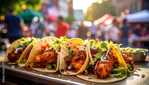 Fototapeta Naklejka Na Ścianę i Meble -  Delicious Tacos at a Vibrant Street Food Market.