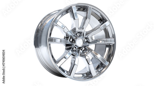 Shiny chrome car wheel isolated on transparent background for automotive industry