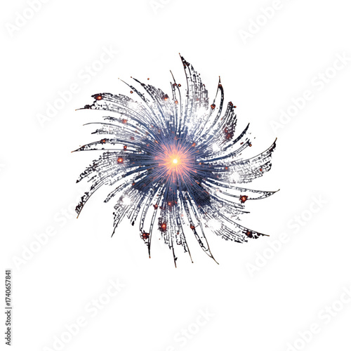 Abstract fractal burst design illustration with light and energy on transparent background