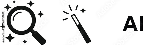 Artificial intelligence concept with magnifying glass and magic wand