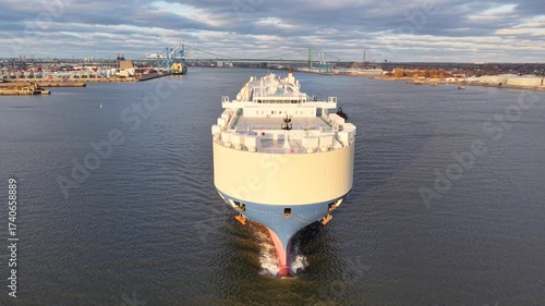 Aerial View Car Vehicle Carrier Ship Delaware River Philadelphia

