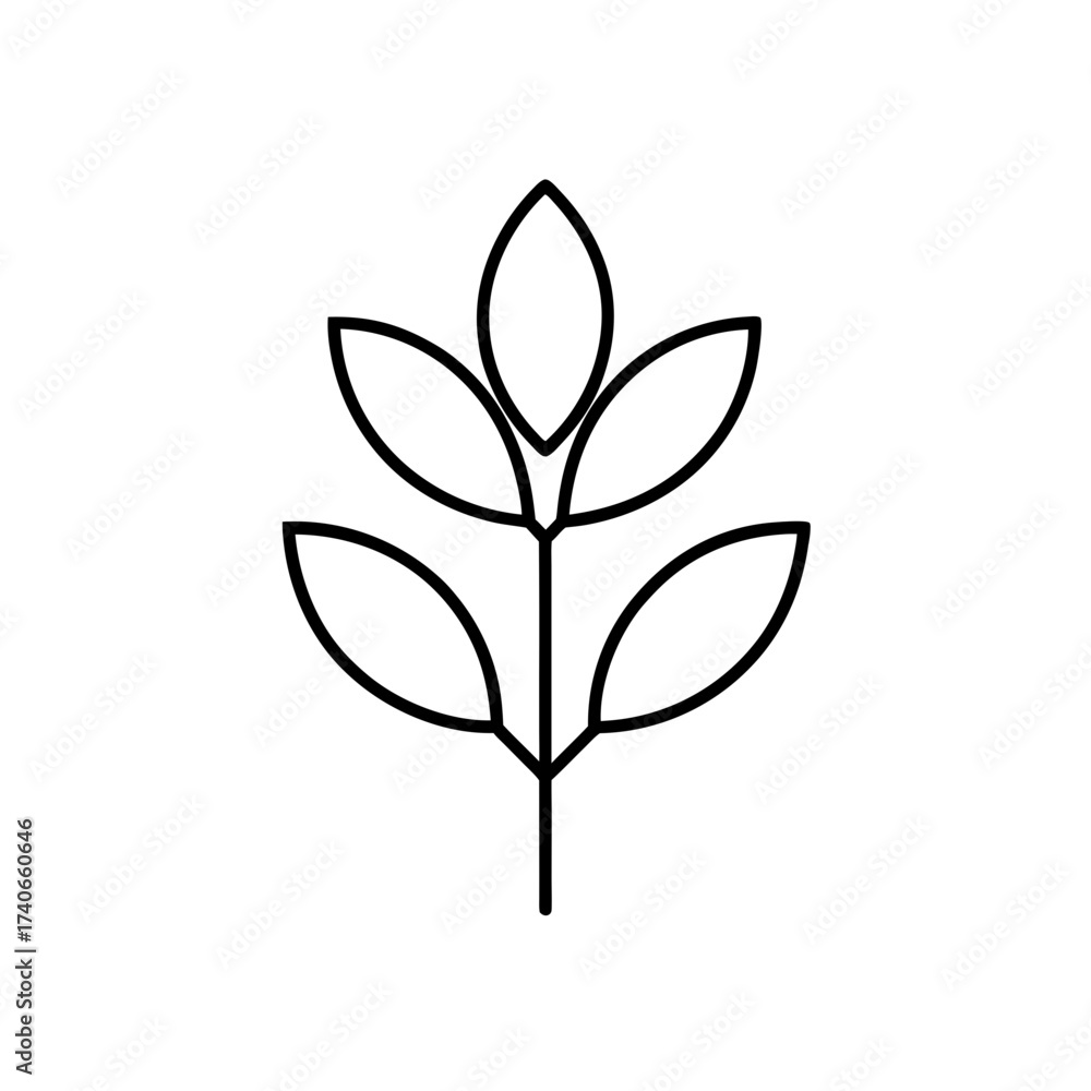 Obraz premium Simple outline of a leafy branch on transparent background