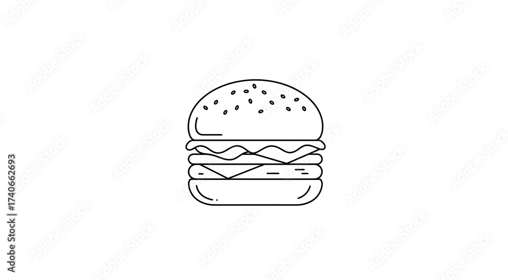 Fototapeta premium Delicious Line Art Burger Simple and Appetizing Food Illustration